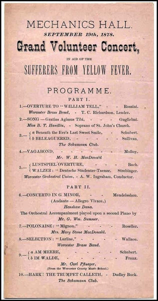 [Yellow Fever Concert] 1878 Concert Program To Benefit Yellow Fever Victims