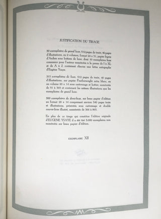 [Ysaye, Eugene. (1858–1931)] Ysaye, Antoine. (1894–1979)  Eugène Ysaye: Sa vie, son oeuvre, son influence, d'après les documents recueillis par son fils. - INSCRIBED PRESENTATION COPY WITH IMPORTANT AUTOGRAPH LETTER FROM EUGENE YSAYE