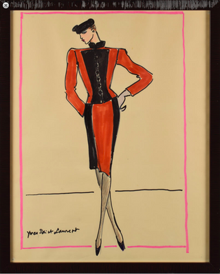 Saint Laurent, Yves. (1936–2008) Colorful Original Signed Design for an Ensemble in Red & Black