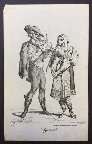 [Violin] Trentsensky, Joseph. (1793-1839) "Zigeuner" - Original Lithograph of Gypsies with Violin