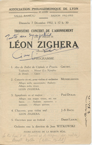 Zighera, Léon. (1890–1988) Signed Program