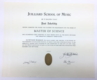 [Zukofsky, Paul. (1943–2017)] Group of Diplomas and Certificates from the Collection of Paul Zukofsky