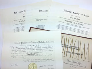 [Zukofsky, Paul. (1943–2017)] Group of Diplomas and Certificates from the Collection of Paul Zukofsky