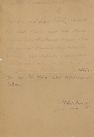 Zweig, Stefan. (1881-1942) Autograph Letter, Accepting an Invitation "probably together with Hofmannsthal"