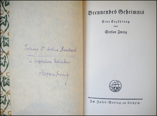 Zweig, Stefan.  (1881-1942) Brennendes Geheimnis [Burning Secret] - SIGNED