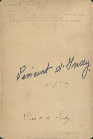 d'Indy, Vincent. (1851–1931) Signed Photograph with Inscribed Visiting Card