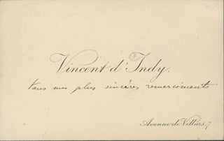 d'Indy, Vincent. (1851–1931) Signed Photograph with Inscribed Visiting Card