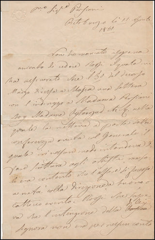 Pozzolini, Gaspare. (1824–1854) Rare Autograph Letter to Persiani