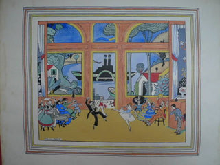 [Dance] [Ballets Russes] White, Ethelbert. (1891 - 1972) Original hand-coloured wood engraving of a scene from the ballet "Contes Russes"