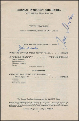 Starker, Janos. (1924–2013) Signed 1957 Concert Program