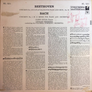 Gould, Glenn. (1932-1982) Signed Beethoven and Bach Piano Concerto Recording